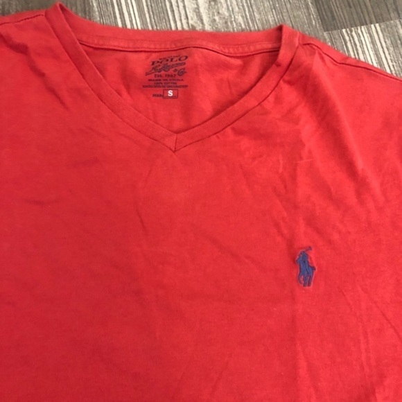Polo Red V Neck Solid Short Sleeve Short Small - Picture 2 of 4